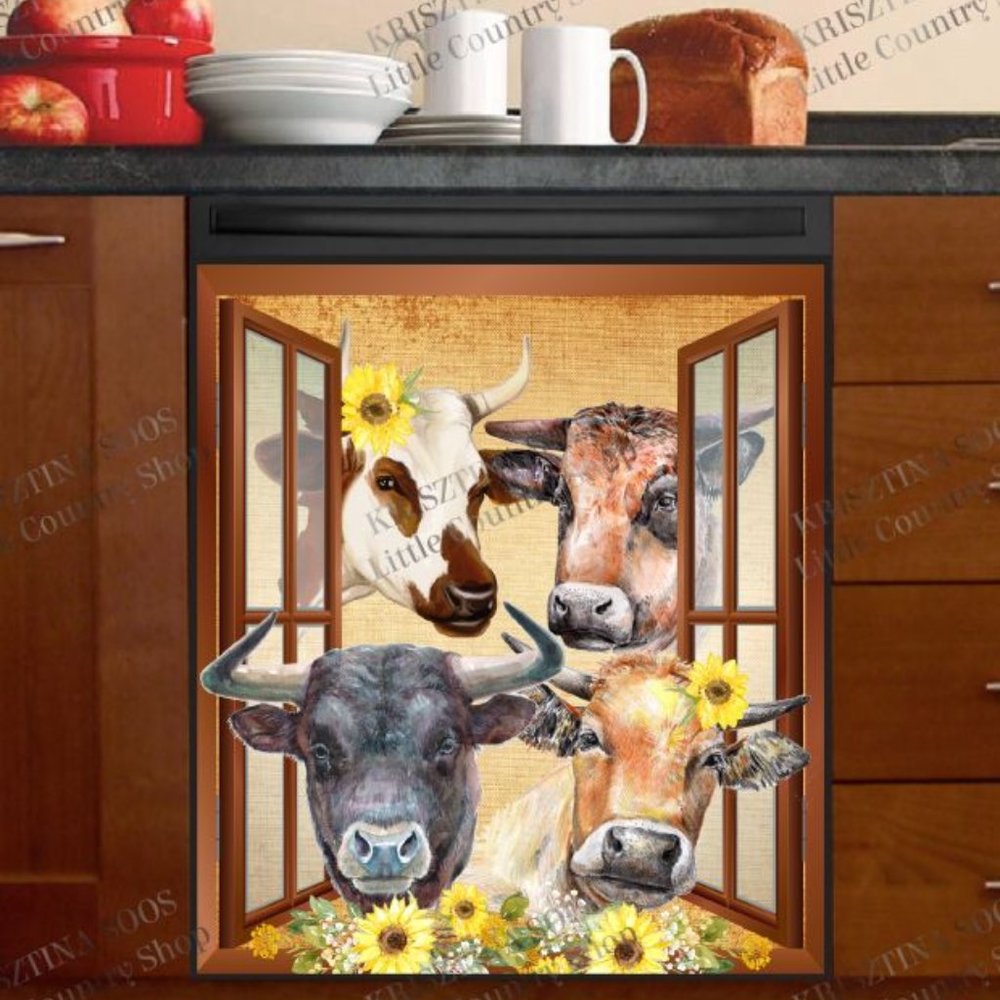 Kitchen Dishwasher Magnet - Cute Farmhouse Cows